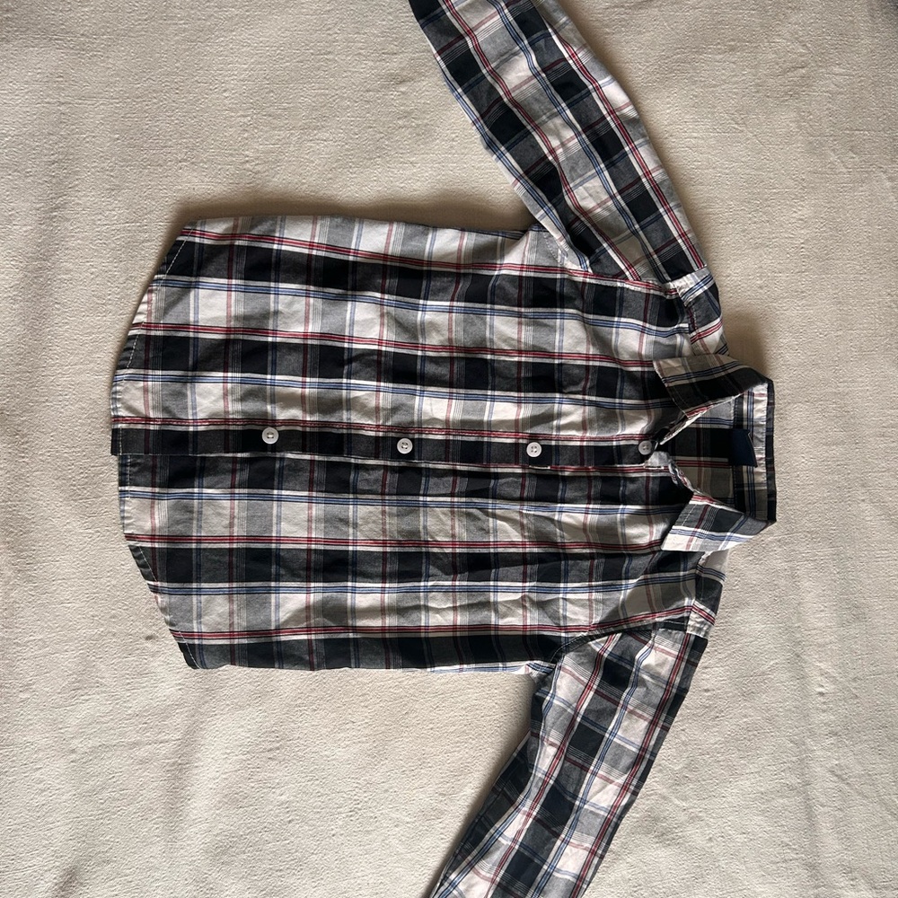 Izod Kids Plaid Button-Down Shirt - Navy, White, Red